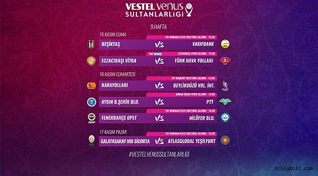 Vestel Venus Sultanlar Ligi'nde 9. Hafta Başlıyor